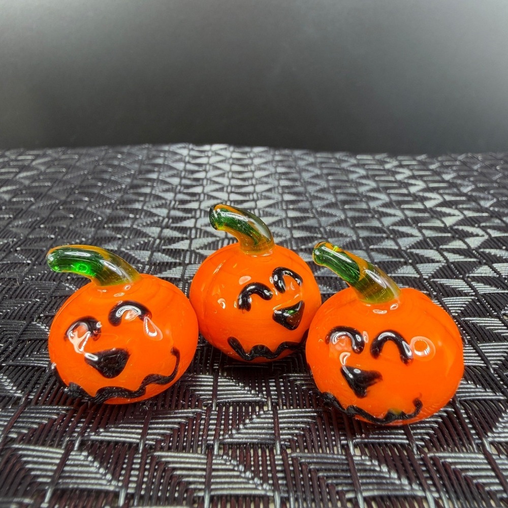 Venetian Glass Miniature Pumpkin Jack O Lantern Halloween Decor Set of 3 VTG - Picture 10 of 11